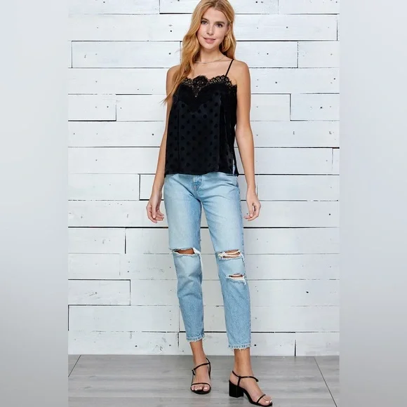 386B-BLACK. Lace Polkadot Cami - Picture 7 of 7